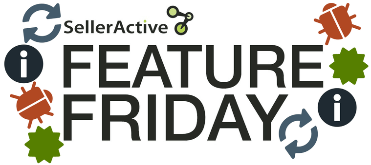 Animated gif of SellerActive's regular feature friday header image with animated product feed images