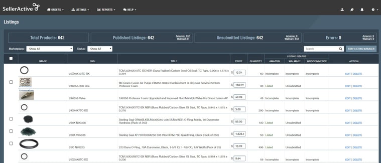 Publish page quick filters on SellerActive.com